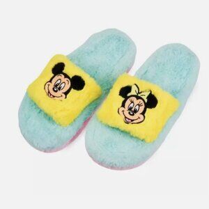 Disney Mickey and Minnie Mouse Fuzzy Slide Slippers for Adults NWT Medium